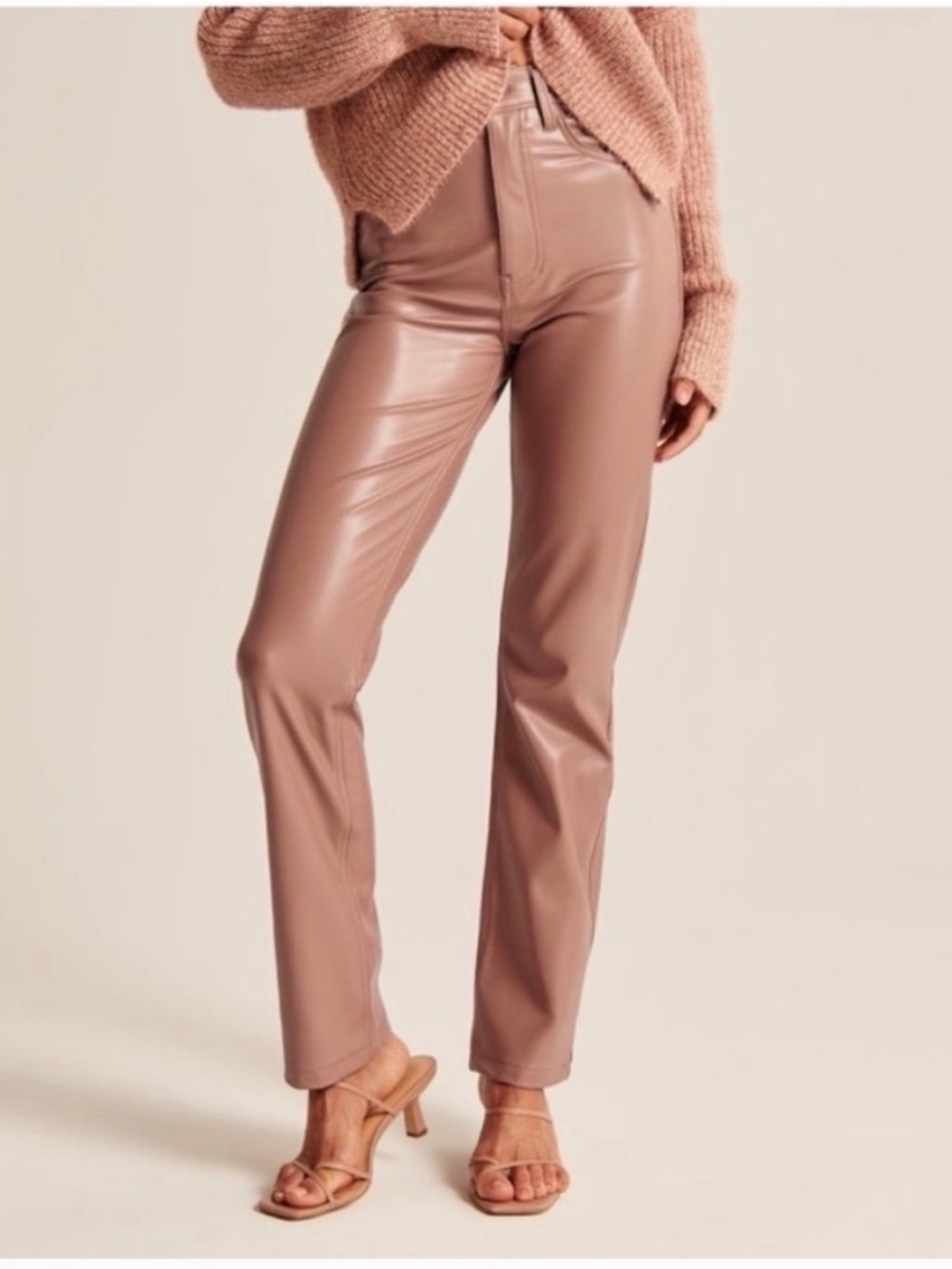 Abercrombie & Fitch Faux Leather Straight Leg Pants in Dusty Rose